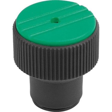 KIPP Torque Knurled Knob Size:2 D=M05, Thermoplastic Black Ral7021, Comp:Steel, Cap:Green Ral6032 K0277.2052